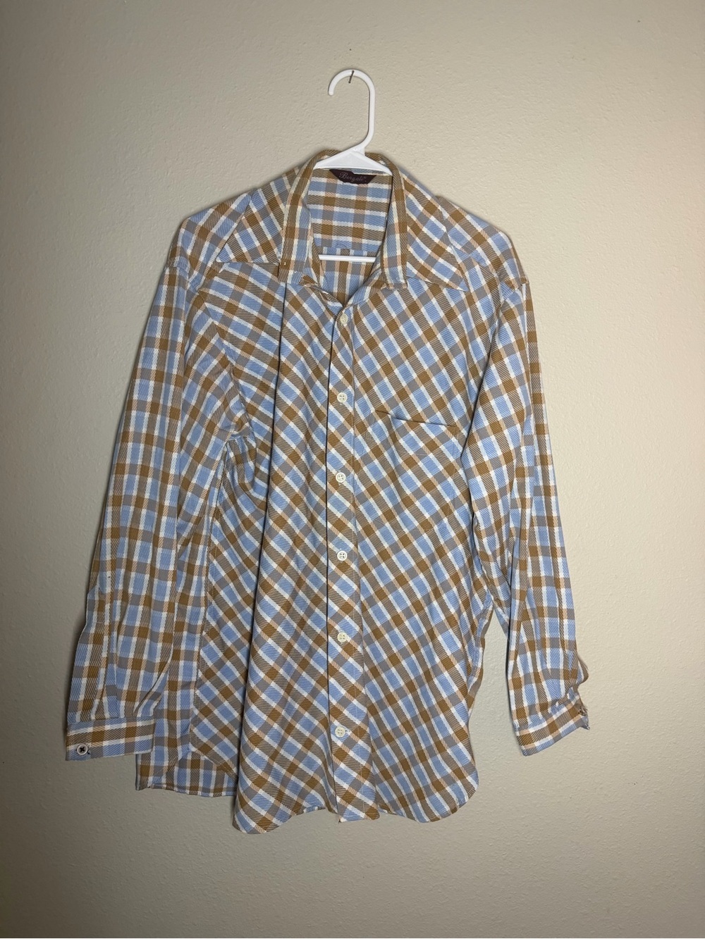 Men's Checked Dress Shirt in Light Blue and Tan